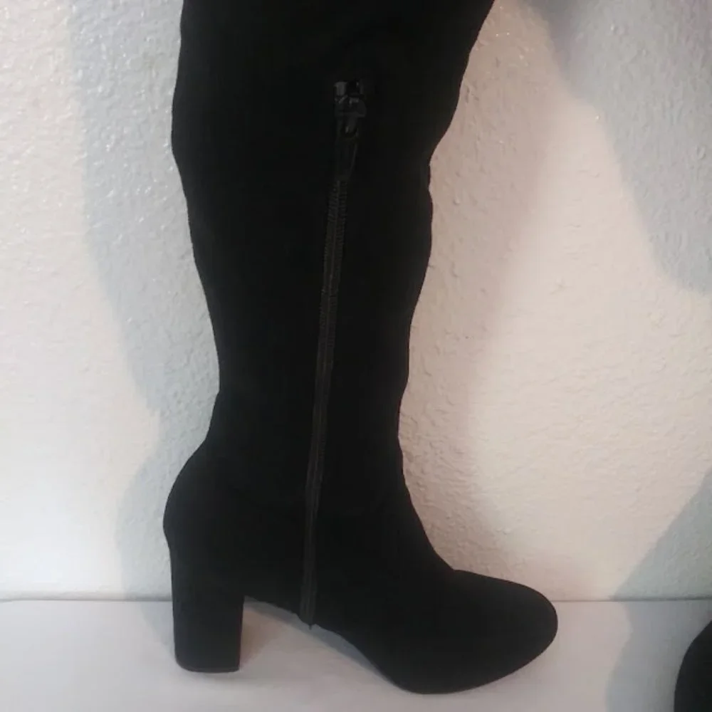 Ladybug women's size 6 1/2 black over the knee, block heel,  pull on boot